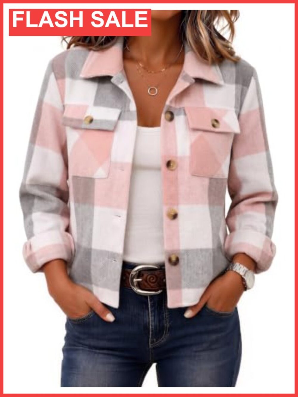 Zeagoo Women's Cropped Plaid Shacket Flannel Jacket Button Front Loose Fit
